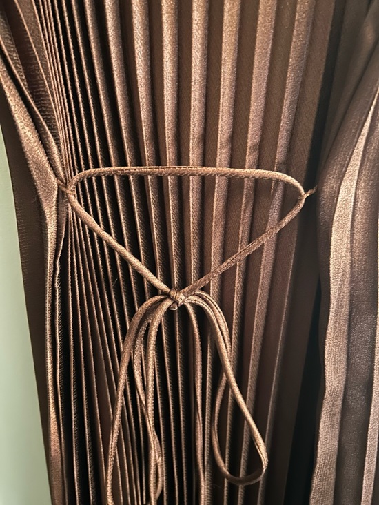 Mango Metallic Chocolate Brown Pleated Slip Dress